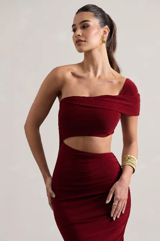 Milos | Berry One-Shoulder Cut-Out Maxi Dress With Split