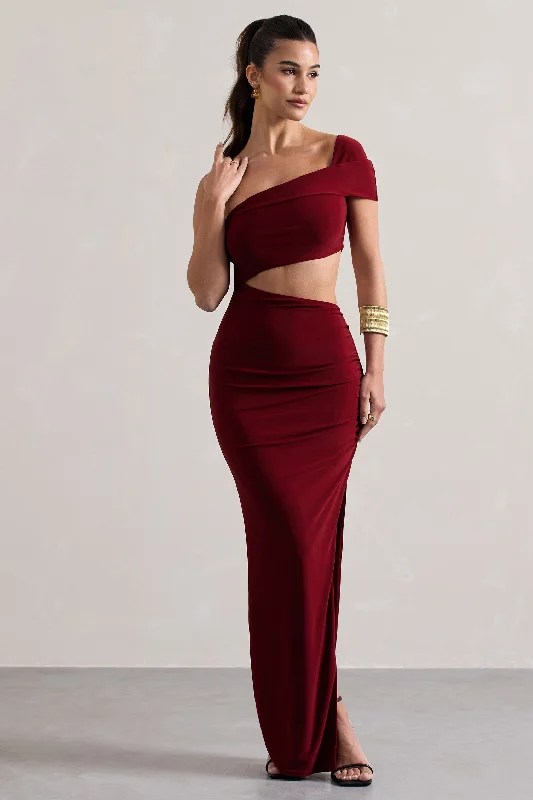 Milos | Berry One-Shoulder Cut-Out Maxi Dress With Split