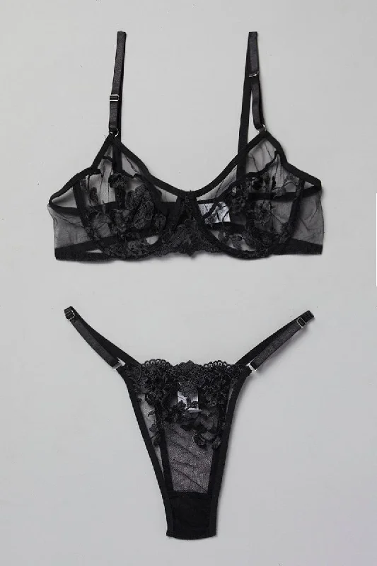 Black Embroidered Lingerie Set