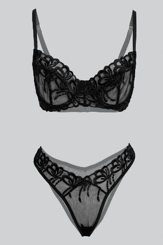 Black Embroidered Lingerie Set