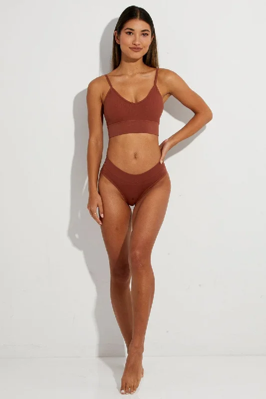 Brown Seamless Lingerie Set