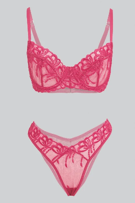 Pink Embroidered Lingerie Set