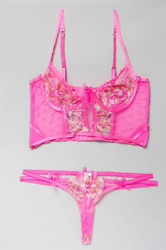 Pink Embroidery Lingerie Set