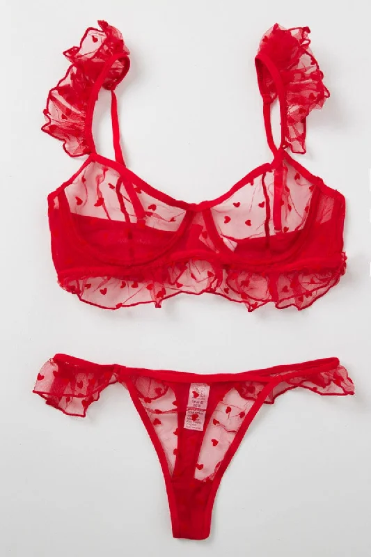 Red Mesh Lingerie Set