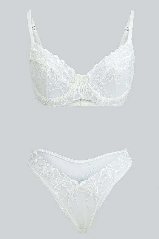 White Embroidered Lingerie Set