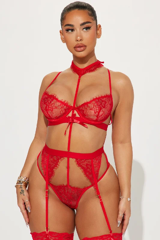 Worth Melting For Lace Garter 3 Piece Set - Red