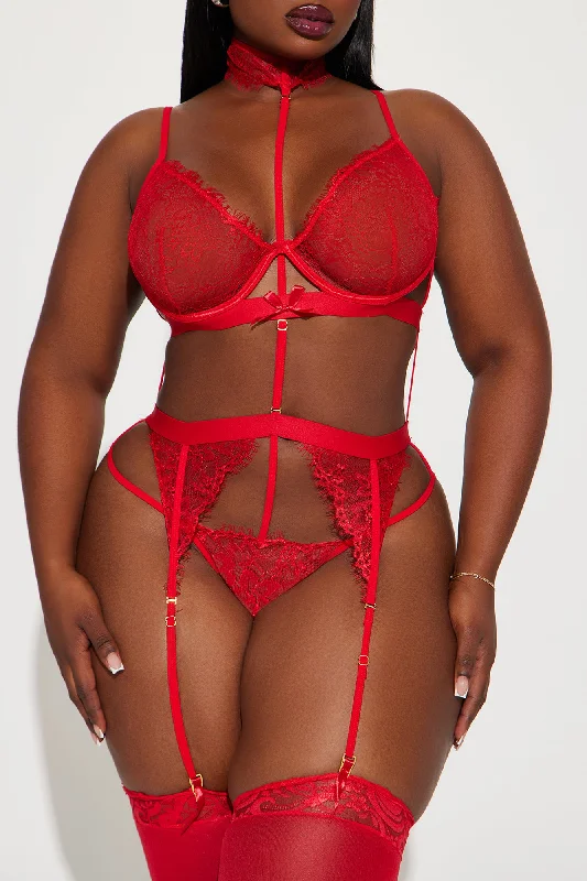 Worth Melting For Lace Garter 3 Piece Set - Red