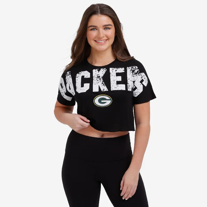 Green Bay Packers Womens Petite Distressed Wordmark Crop Top