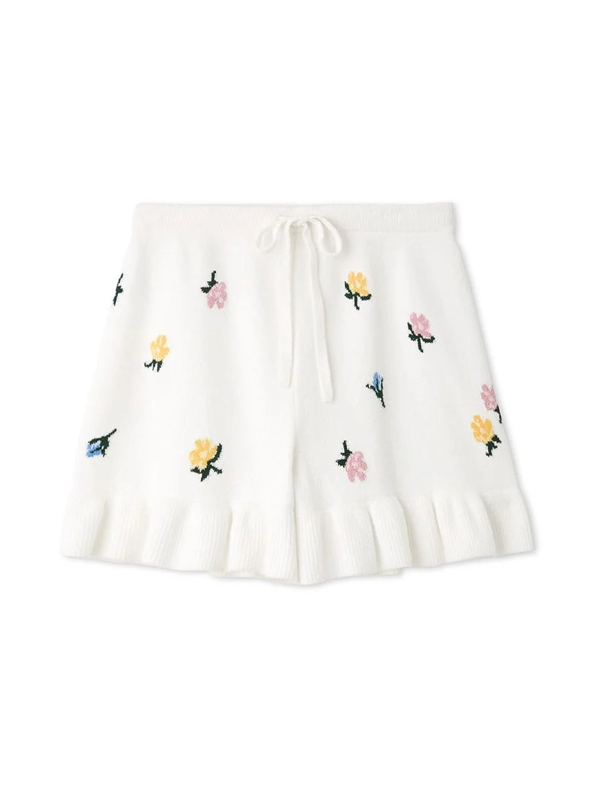 Ruffled Shorts with Small Floral Jacquard