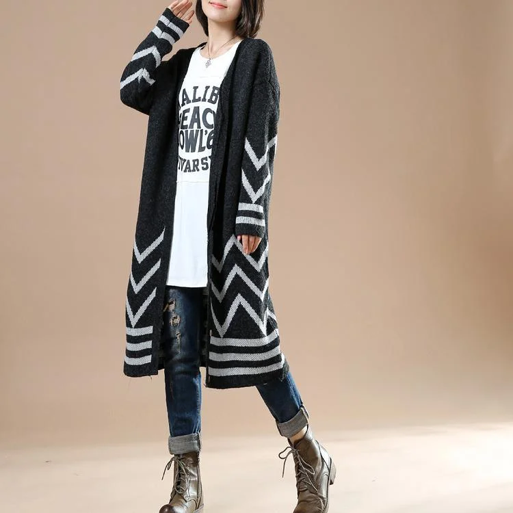 New oversized long knit sweaters cardigans in black