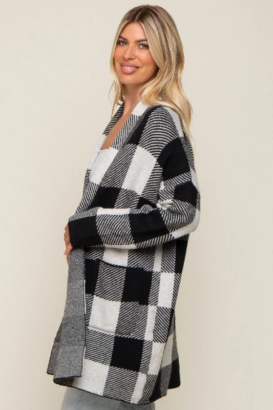 Black Plaid Shawl Cardigan