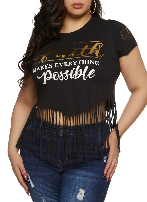 Plus Size Fringe Faith Makes Everything Possible Foil Tee