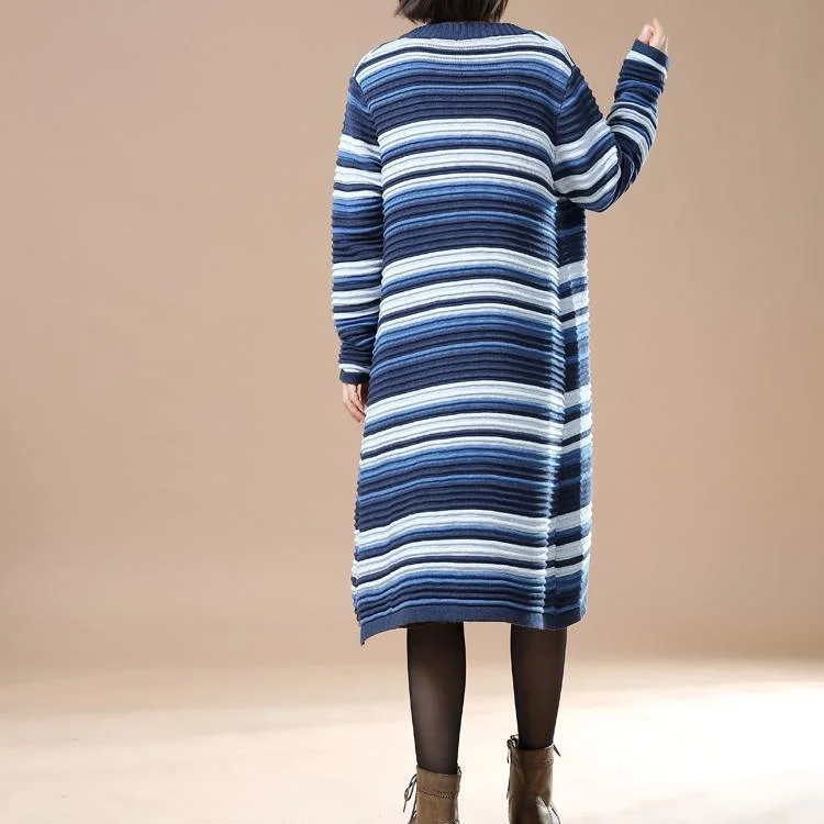 Blue striped knit cardigans woman plus size sweaters coats