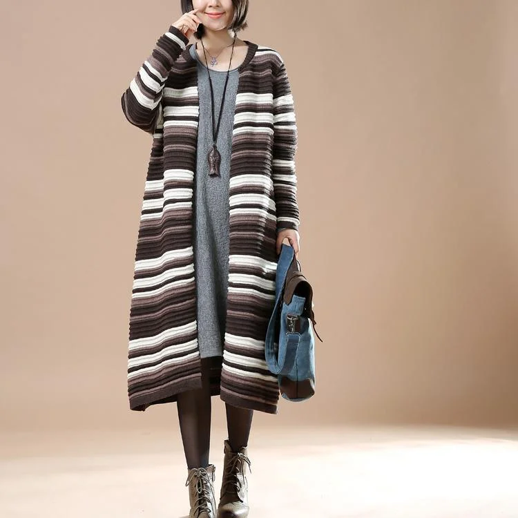 Chocolate striped women long sweaters oversized knit cardigans