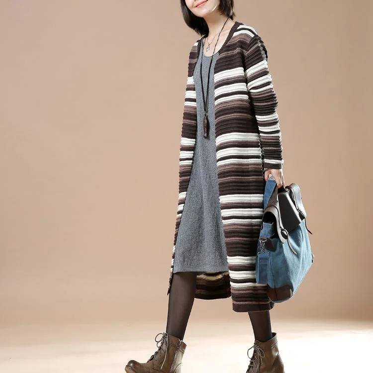 Chocolate striped women long sweaters oversized knit cardigans