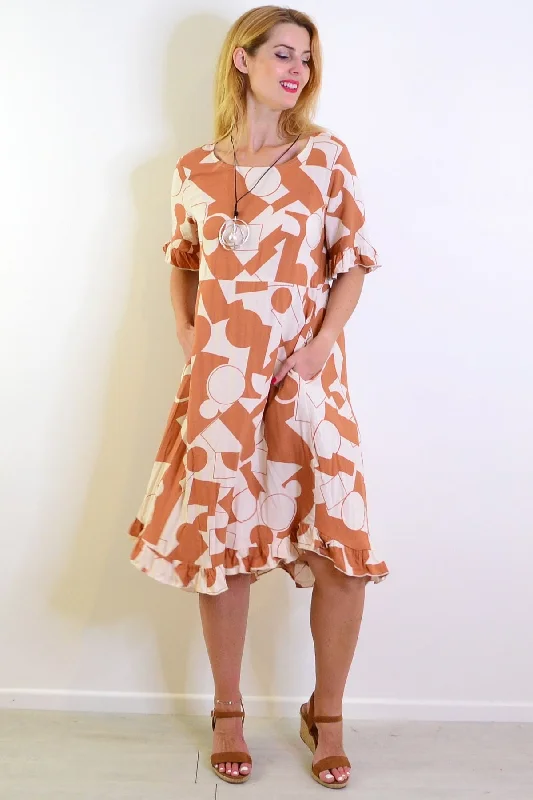 Coffee Cream Print Summer Dress