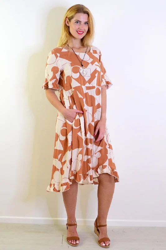 Coffee Cream Print Summer Dress