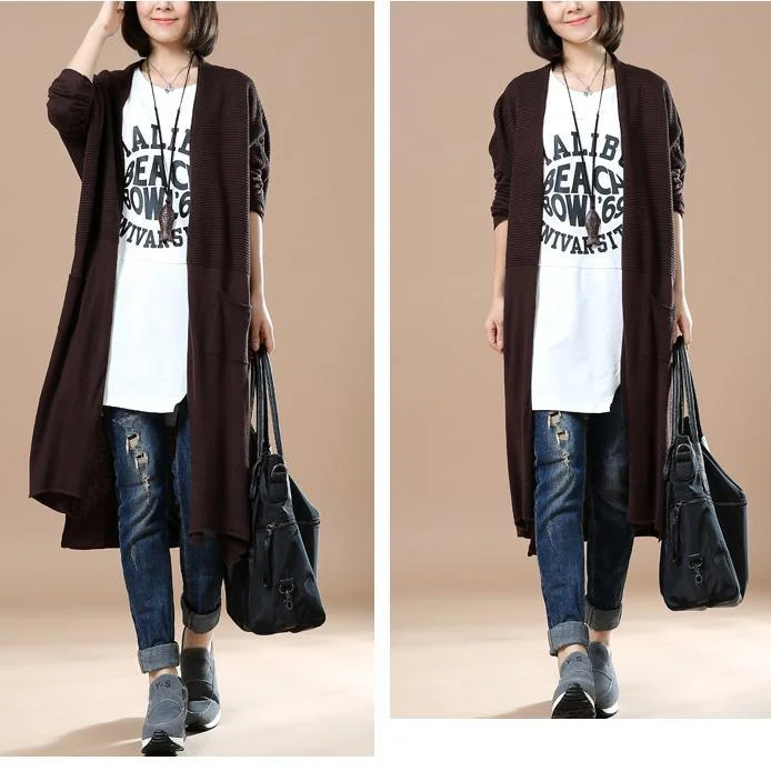 Deep brown long knit coats oversize cardigans