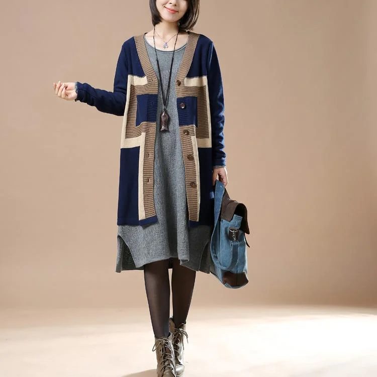 Elegant navy sweaters knit cardigans plus size coats