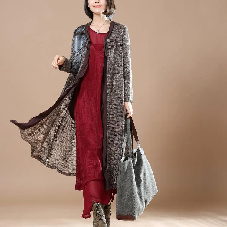 Gray patchwork long sweater coats plus size cardigans orignal design