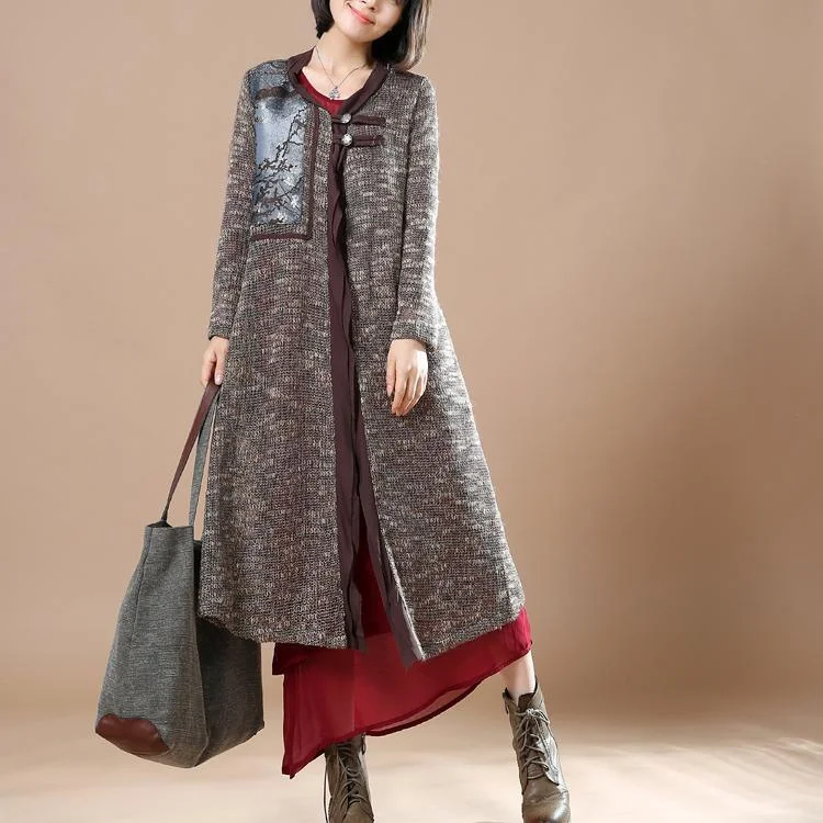 Gray patchwork long sweater coats plus size cardigans orignal design