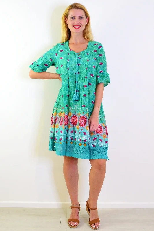 Green Floral Hannah Boho Tunic Dress