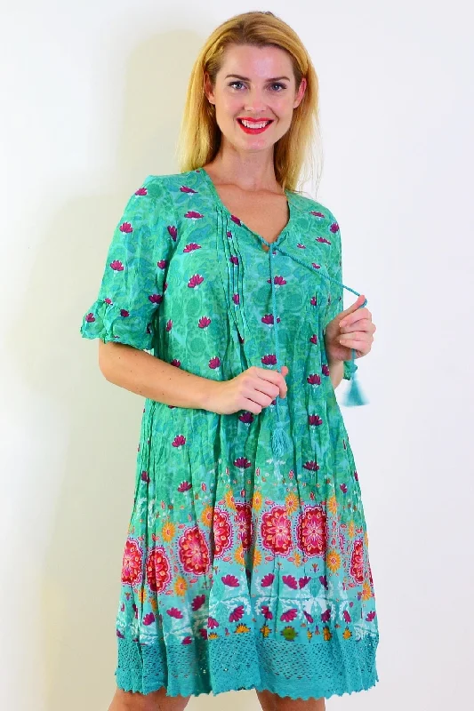 Green Floral Hannah Boho Tunic Dress