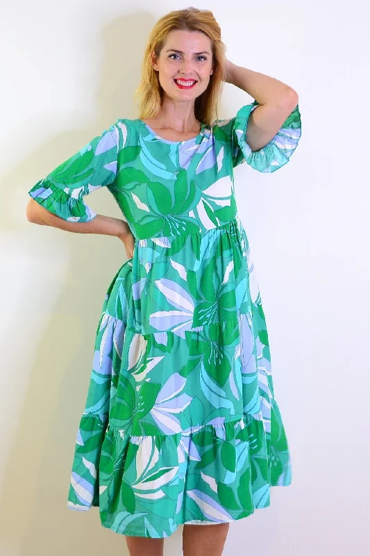 Green Floral Midi Tunic Dress