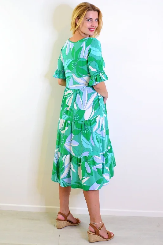 Green Floral Midi Tunic Dress