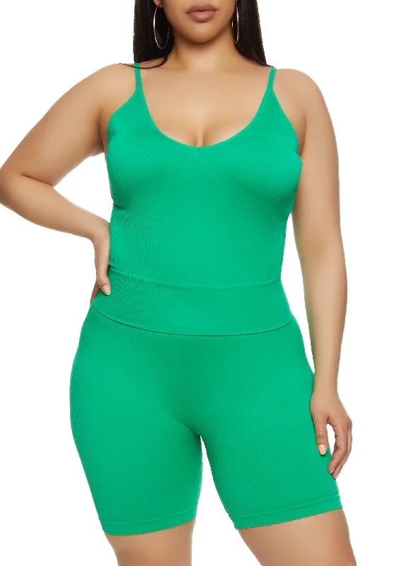 Plus Size Rib Knit Seamless Cami Top