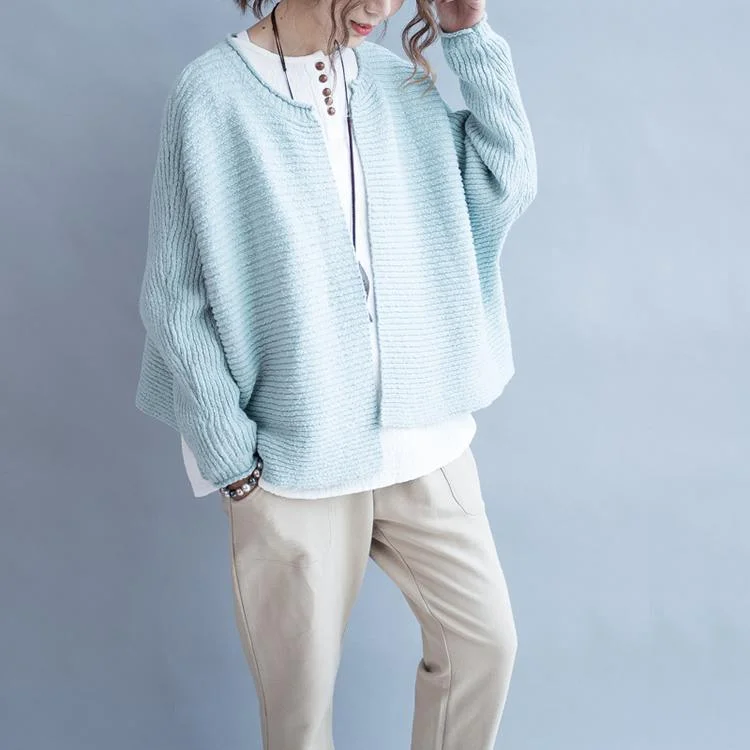 Light blue knit cardigans womens short sweater coat cotton knit