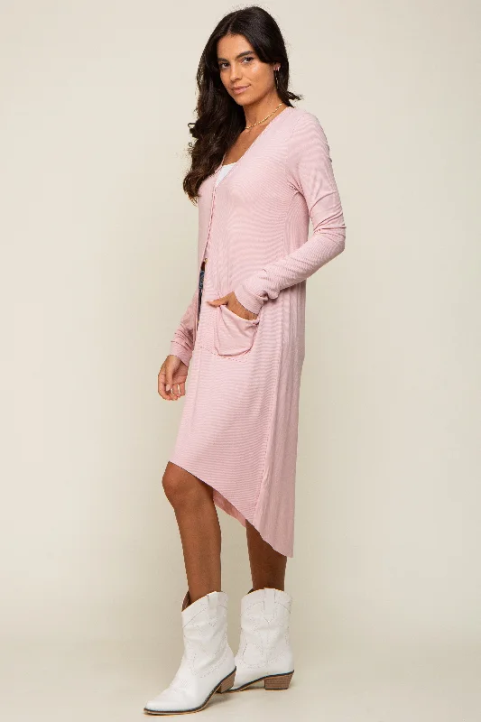 Light Pink Button Front Knit Cardigan