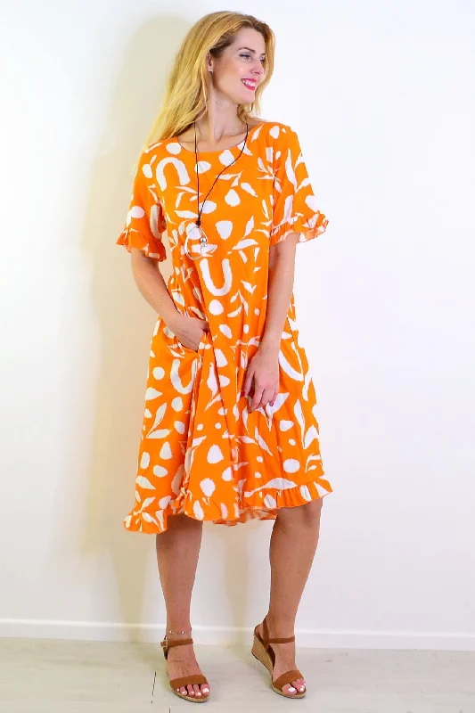 Orange White Spots Print Summer Dress