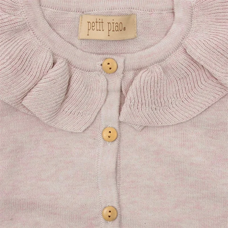 Petit Piao Light Rose Melange Collar Knit Cardigan