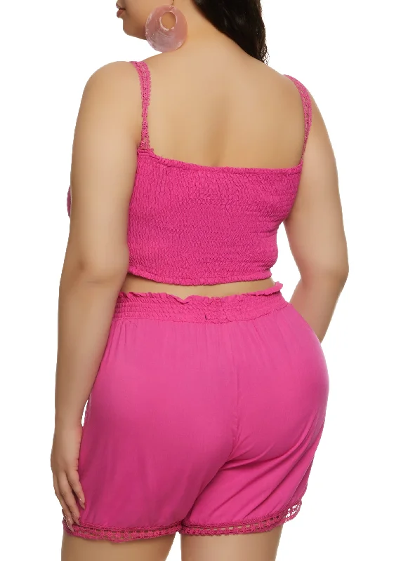 Plus Size Eyelet Trim Smocked Tank Top