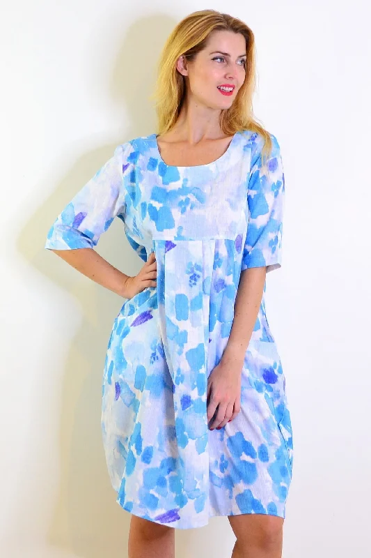 Shades of Blue Linen Blend Tunic Dress