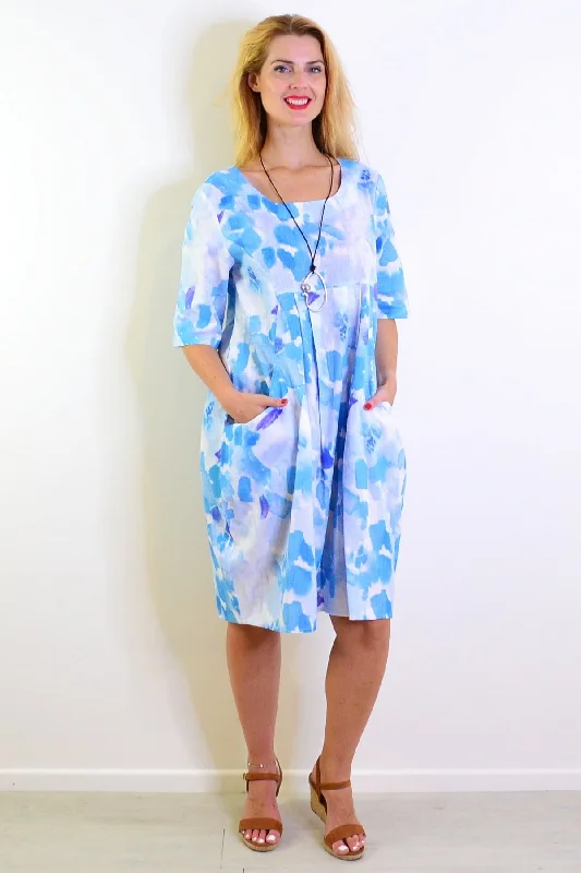 Shades of Blue Linen Blend Tunic Dress