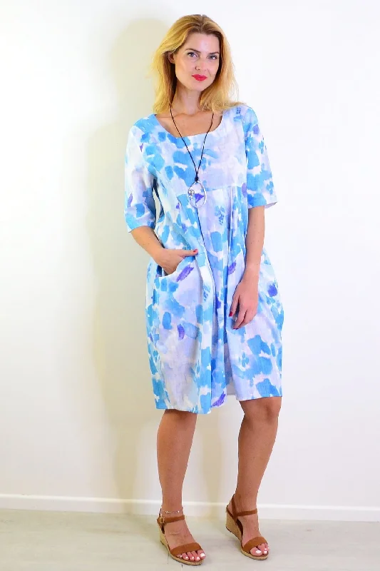 Shades of Blue Linen Blend Tunic Dress