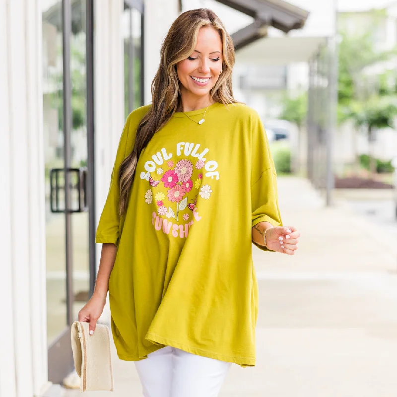 Soulful Sunshine Boyfriend Tee, Olive Mustard