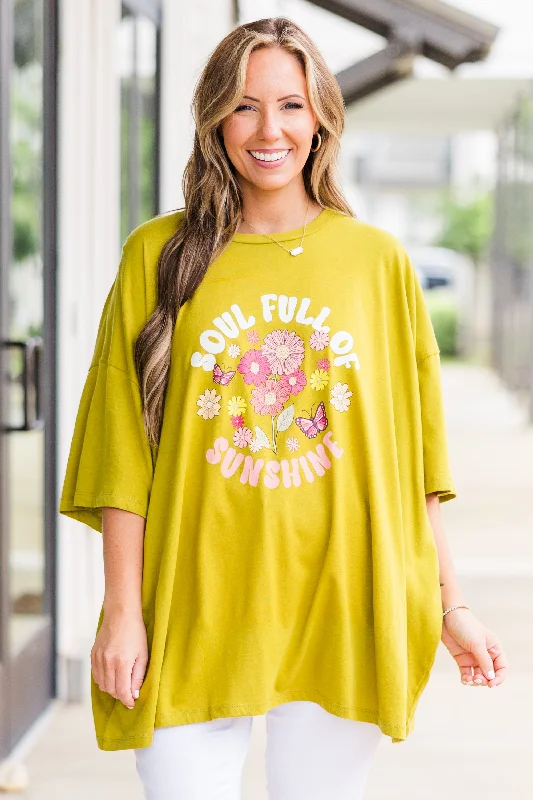 Soulful Sunshine Boyfriend Tee, Olive Mustard