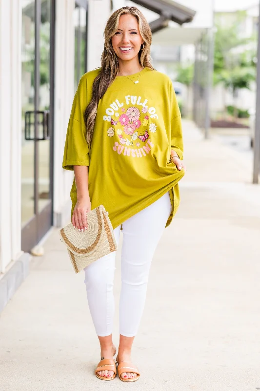 Soulful Sunshine Boyfriend Tee, Olive Mustard