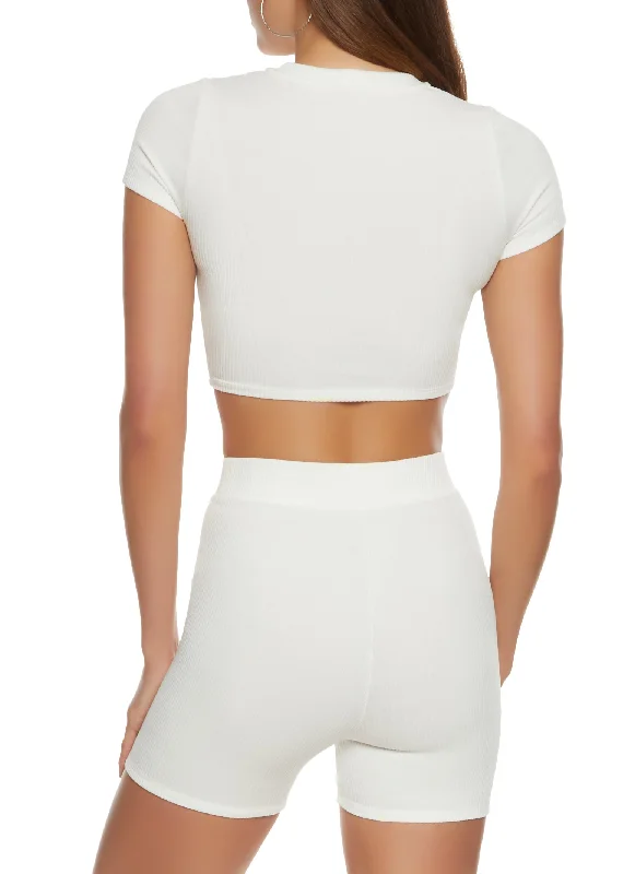 Ribbed Cut Out Detail Corset Crop Top