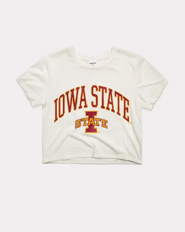 Women's Iowa State University Varsity Arch Vintage White Crop Top