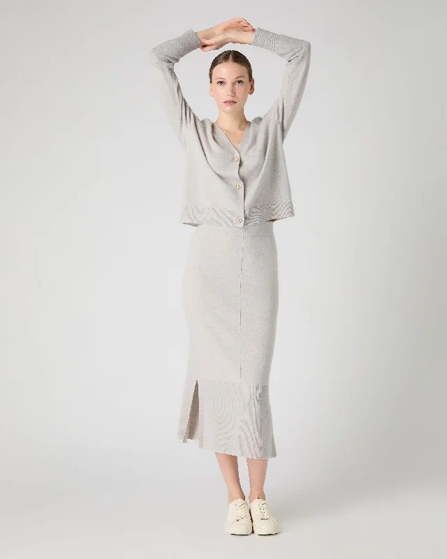 Women's V Neck Relaxed Cashmere Cardigan Pebble Grey