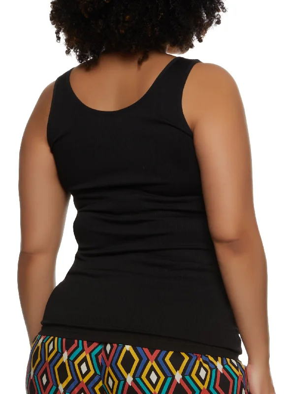 Plus Size Ribbed Notch Neck Tank Top