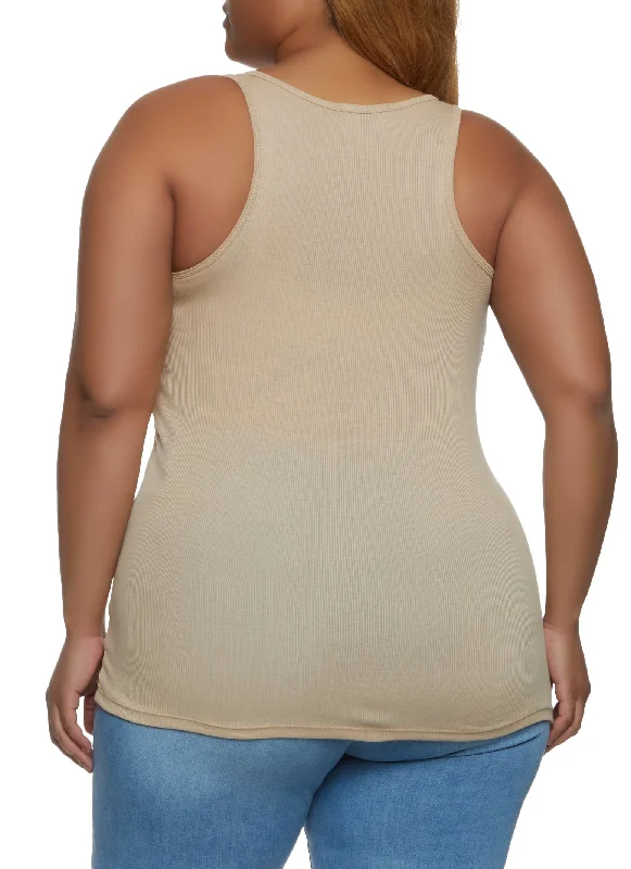 Plus Size Ribbed Knit Racerback Tank Top