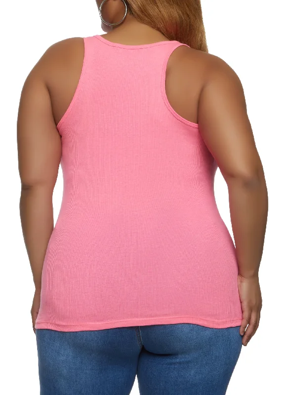 Plus Size Ribbed Knit Racerback Tank Top