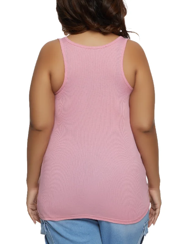 Plus Size Ribbed Knit Racerback Tank Top