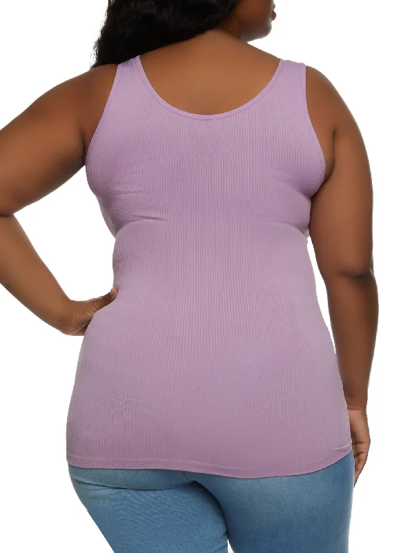 Plus Size Ribbed Notch Neck Tank Top