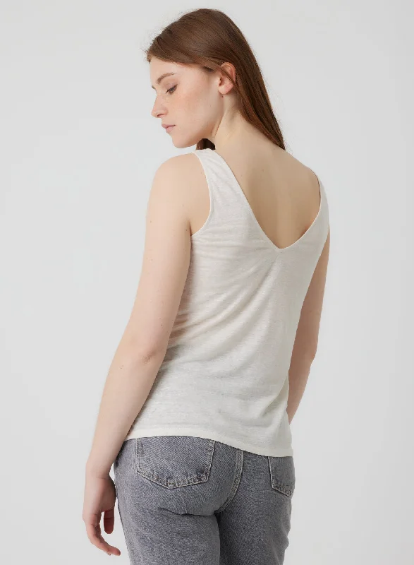 Stretch Linen Double V-Neck Tank in White